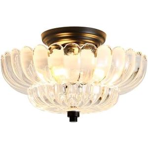 GloMuse Ceiling Lights Semi Flush Mount Ceiling Light White Glass Chandeliers Black Base Modern Lighting Light Fixture Suitable for Hallway Living Room Kitchen Bedroom (Bulb Not Included)