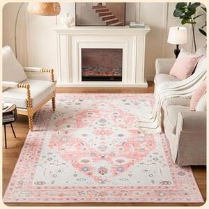 Istana 6x9 Area Rug - Pink Rugs for Living Room 6x9 - Foldable Boho Rugs for Bedroom - Stain Resistant 6x9Washable Rug - Eco-Friendly Area Rugs - Easy to Clean Living Room Rug, Pink 