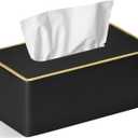 Tissue Box Cover Rectangular 9.8"(L) x 5.3"(W) x 4.3"(H) Refined Modern PU Leather Facial Tissue Dispenser Box Holder for Dresser Bathroom Decorative (Black Pearl)
