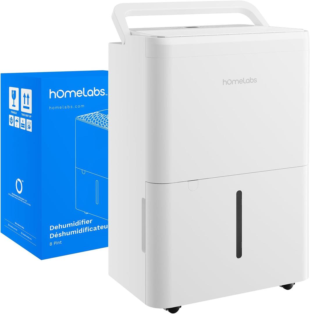 hOmeLabs Dehumidifier for Home, Office, Basements with Powerful Moisture Removal, Humidity Control, Auto Shut-off, Quiet Operation - 1,800 Sq Ft Wi-Fi (8 Pint MAX 24 Pint at 95F, 90% RH)