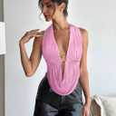 QJQ Women's Sexy Backless Open Back Tops Halter Deep V Neck Sleeveless Vest Tank Tops Going Out Party Clubwear (Light Pinke)