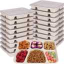 Sugarcane Fiber 40 oz 6 Compartments disposable plates with Lids Bagasse Plant Fibers Freezer Safe 25 Pack
