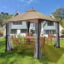 Gazebo Universal Replacement Privacy Curtain – Hugline 10' x 12' Gazebo Side Wall Outdoor Privacy Panel with Zipper (Gray)