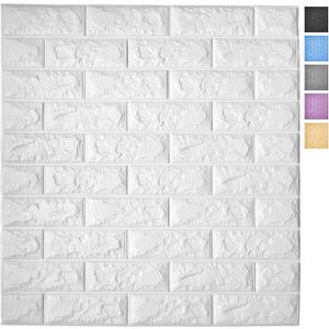 Art3d 11-Pack Peel and Stick 3D Wall Panels for Interior Wall Decor, White Brick Wallpaper, Covers 64 Sq.Ft (30.5x27.5inch)