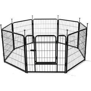 Amazon Basics Dog Playpen, 8 Panels Metal Fence with Door, Foldable for Indoor and Outdoor Use, Suitable for Small to Medium Sized Dogs, 24 Inch Height, Black