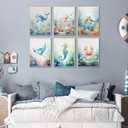 6Pcs Nursery Sea Animal Canvas Wall Art Ocean Cute Watercolor Animal Kids Room Painting Pictures Wall Decor Poster Printing Artwork for Baby Boy Girl Bedroom Children Room Unframed