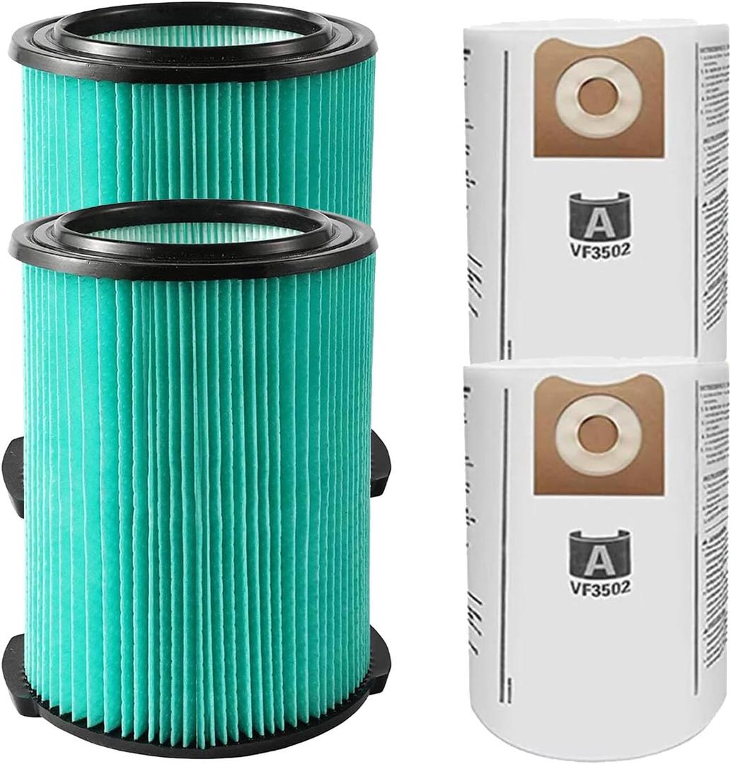 VF6000 5-Layer Replacement Filters for Ridgid Vacuum Filter 5-20 Gallon Wet Dry Vacuums WD5500 WD0671 WD6425 WD7000 WD1280, 2 Pack VF6000 Filters + 2 Pack VF3502 Bags
