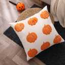 LUOYEHK Halloween Throw Pillow Covers 18x18 Set of 2 Orange Pumpkins Embroidered Pillow Cases Holiday Thanksgiving Velvet Cushion Covers for Couch Sofa Bed