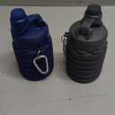 Collapsible Water Bottles Travel water bottle Sports Portable Sport Water Bottle Reusable Water Bottles comes with mountaineering Buckle 500ml silicone Water-proof camping water bottle (Dark blue+Grey)