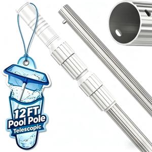 Pool Pole Telescopic, 12 ft Pool Skimmer Pole, Adjustable 3 Piece Aluminum Pool Net Pole, Telescoping Pool Brush Pole, Pool Cleaning Pole, Heavy Duty Swimming Pool Poles