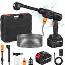 Portable Cordless Pressure Washer, 600 PSI 21V 30,000mAH Rechargeable Battery Powered Pressure Washer, 6-in-1 Nozzle with Standard Nozzle for Car Floor Wall Fence Cleaning (One Rechargeable 30,000mAH Battery)