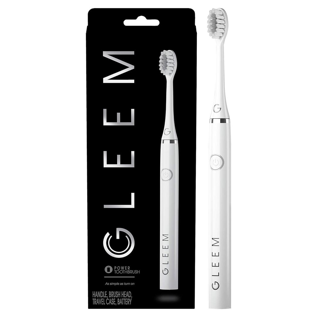 Gleem Battery Power Electric Toothbrush with Travel Case, Soft Bristles, White (1 Count (Pack of 1))