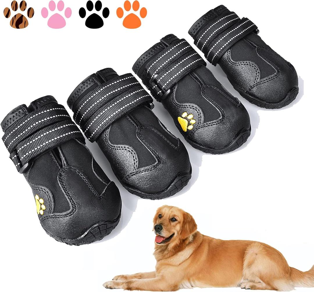 XSY&G Dog Boots,Waterproof Dog Shoes,Dog Booties with Reflective Rugged Anti-Slip Sole and Skid-Proof,Outdoor Dog Shoes for Medium to Large Dogs 4Pcs (Size 5:2.7''x2.2'')(L*W) for 41-60 lbs, Black)