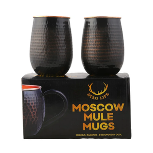 ⁶STAGLIFE 16 Oz Pure Copper Tumblers for Drinking Water Cups Mugs Glasses Set of 2, Solid Moscow Mule Hammered Tall Black Tumbler Cup Mug Glass with No Handle, Brushed/Large