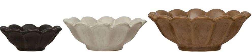 Creative Co-Op Stoneware Flower Bowls, 6" L x 6" W x 3" H, Multicolor