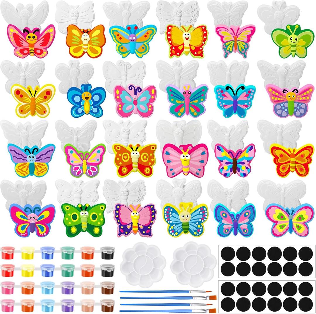 WinnerWhy 24 Sets Christmas Butterfly Ceramic Painting Kit Make Your Own Butterfly Figurine Paint Xmas DIY Beautiful Painting Statue Craft Paint Your Own Spring Statue for Party Art Activity Supply