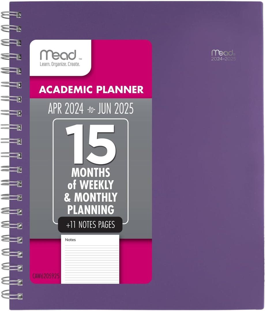 Mead Planner 2024-2025 Academic, Weekly & Monthly, 8 1/2" x 11", Large, Basic, Purple (CAW62059)