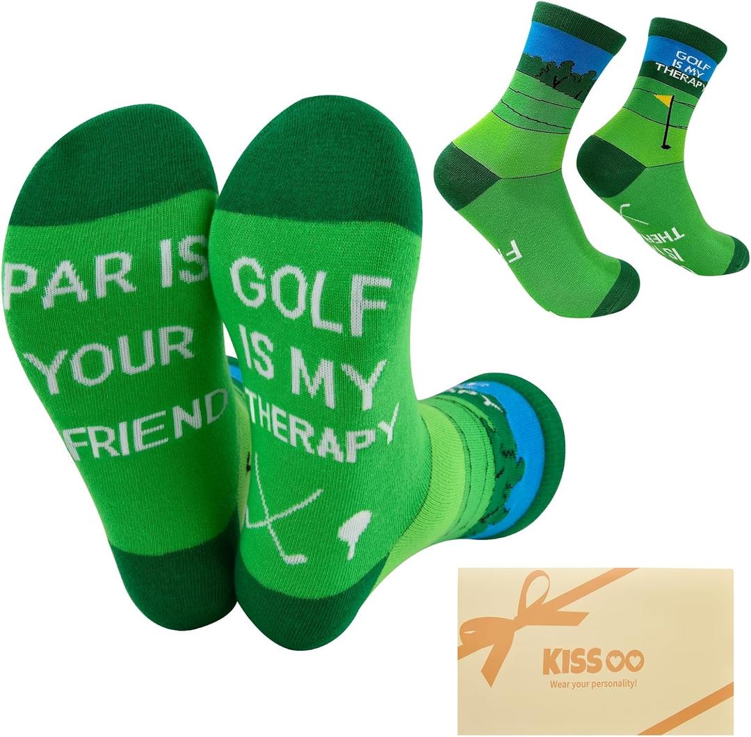 3 x Mens Stocking Stuffers Golf Gifts for Golfers Fathers Funny Golf Socks Birthday Gifts for Men Dad Him (Green)