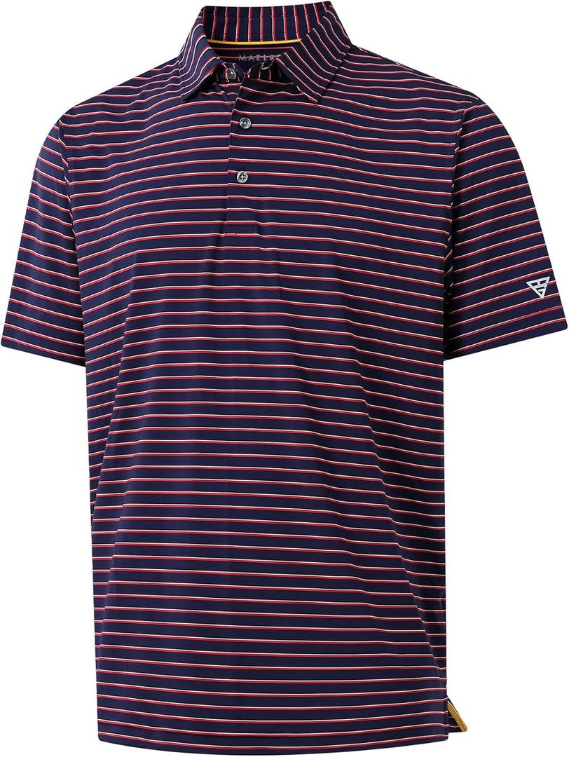 M MAELREG Boys' Polo Shirt Striped Short Sleeve Moisture Wicking Performance Stretch Active Casual Collared Kids Golf Shirt (8 Years)