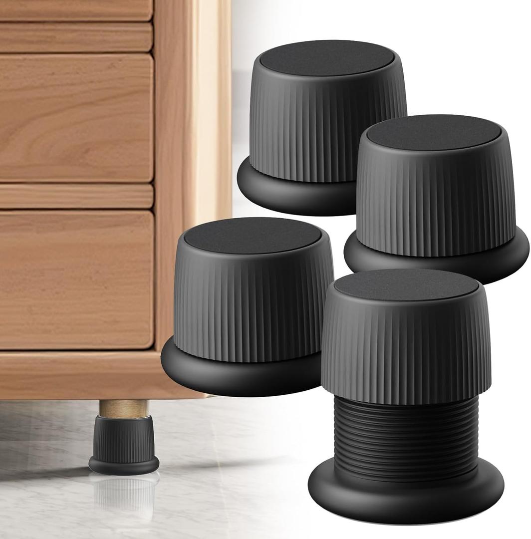 1.6-2.6 Inch Adjustable Bed Risers, Durable ABS & Anti Slip Bed Stoppers for Headboard, Suitable for Small Furniture Risers, Such As Table Risers, Chair Risers, Desk Leg Riser, Black 4 Pack