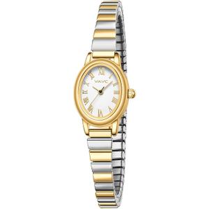 Small Gold Watches for Women,Analog Womens Watch with Stainless Steel Expansion Band,Oval Case Roman Dial,Water Resistant