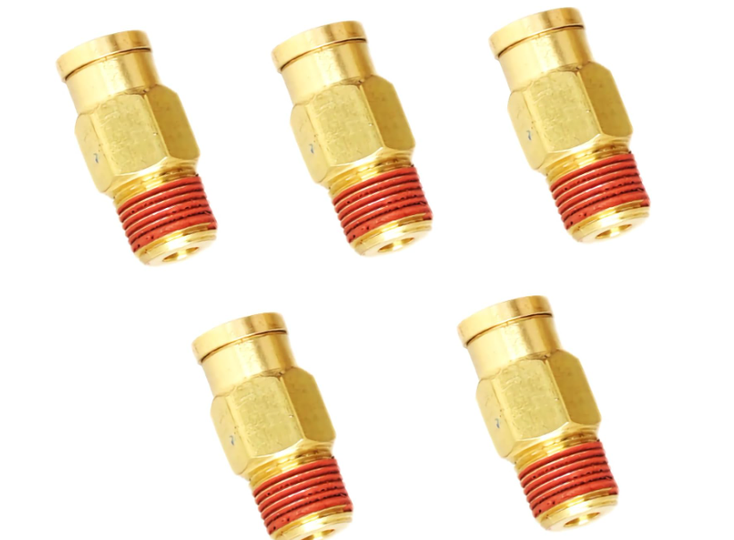 Push-to-Connect Pneumatic Fittings Set - 1/4" Tube OD x 1/8" NPT Male DOT Air Brake Line Fittings, 5pcs Brass Air Hose Quick Connect Fitting