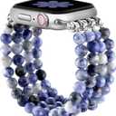 JR.DM Natural Stone Beaded Bracelet Bands Women Compatible with Apple Watch 42mm(S3/2/1) 44mm 45mm 46mm 49mm Comfort Cool Elastic Strap Replacement for iWatch Series 11/10/9/8/SE/7/6/5/4/3/2/1/Ultra