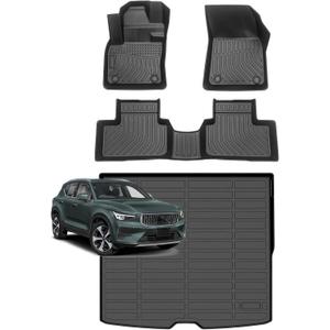 for Volvo XC40 Floor Mats 2019 2020 2021 2022 2023 2024 2025 2026(Not for Recharge), TPE Automotive All Weather Custom Car Floor Mats Cargo Liner Full Set Accessories Black
