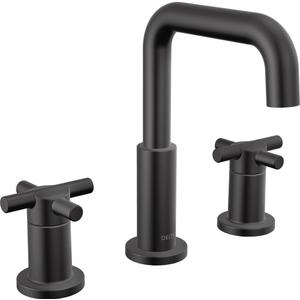 Delta Nicoli Matte Black Bathroom Faucet 3 Hole, 8 Inch Widespread Bathroom Sink Faucet for Vanity, Push-Pop Drain Assembly, Matte Black 35894LF-BL