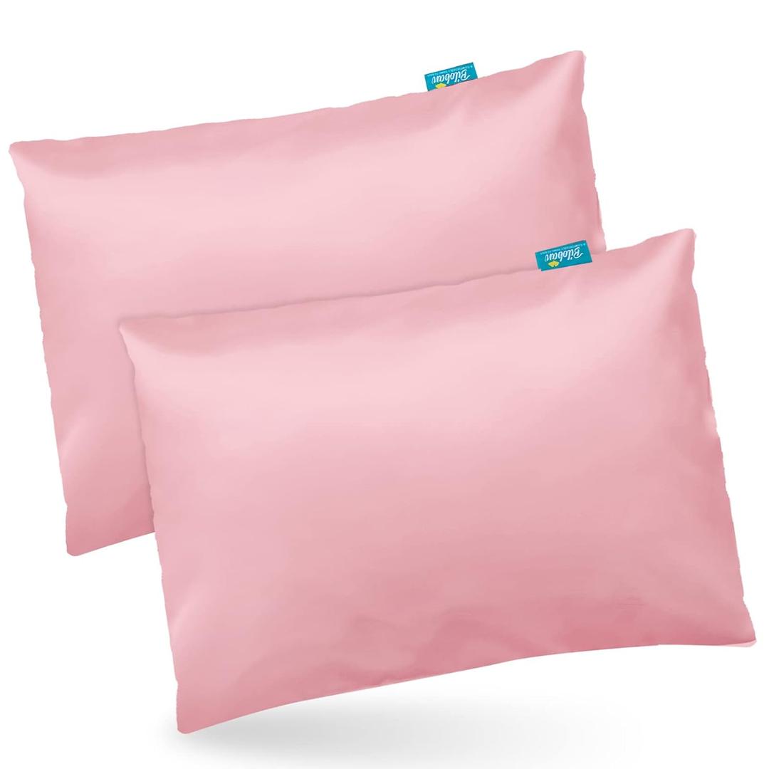 Satin 2 Pack Kids Toddler Pillowcase Fits for Children Toddler Pillows 13"x 18" or 14"x19", Envelope Travel Toddler Pillow Cover Case, Pink