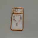 Magnetic Clear Glitter Case for iPhone 17 Pro Max,[Compatible with MagSafe] Cute Bling Sparkly Diamond Rhinestone with Camera Protector TPU Bumper Women Girl Case for iPhone 17 Pro Max,Orange