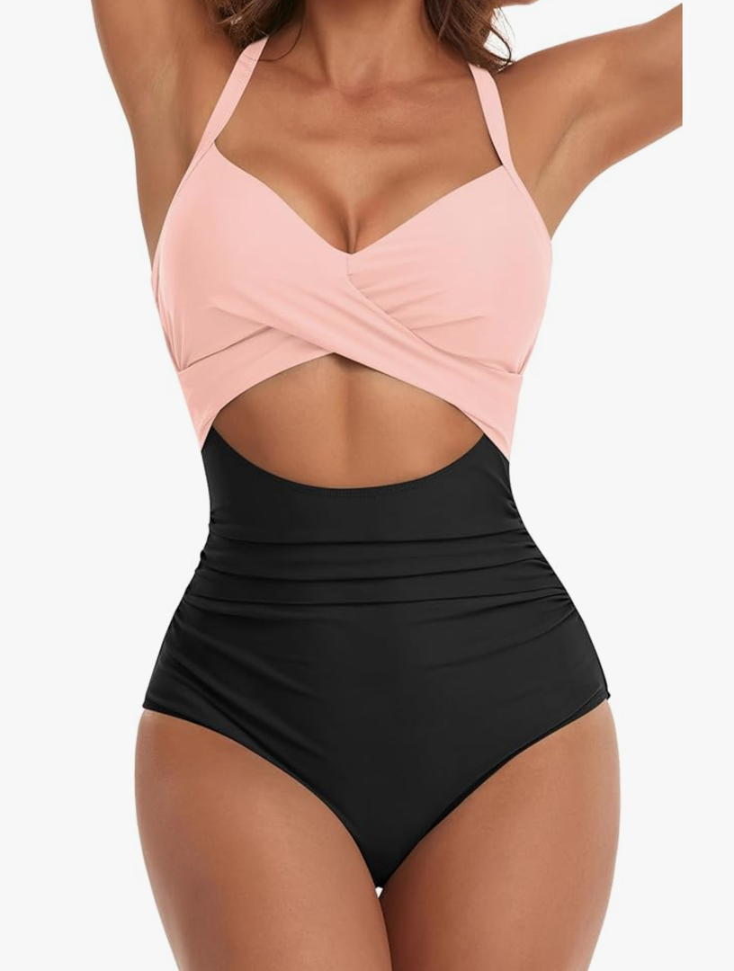 Eomenie Women's One Piece Swimsuits Tummy Control Cutout High Waisted Bathing Suit Wrap Tie Back 1 Piece Swimsuit, Size 3XL