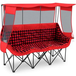 Teenyyou 3 Person Camping Chair with Canopy Shade 700lbs Heavy Duty Oversized Beach Camping Chair with Thick Cushion Cup Holder and Carry Bag, Foldable Portable Sofa for Lawn Beach Outdoor(Red Black)