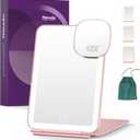 LED Foldable Travel Makeup Mirror - 5x7 inches 3 Colors Light Modes USB Rechargeable Touch Screen, Portable Tabletop Cosmetic for Travel, Cosmetic, Office (Rose Gold)