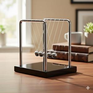 Newtons Cradle Balance Pendulum 5 Balls, Wooden Base Newton's Cradle, Desktop Calm Down Fidgets Kit, Office Home Desk Dcor, Fun Science Physics Accessories for Adults, Medium