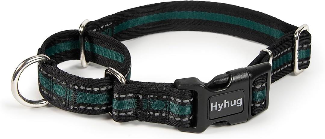Hyhug Reflective Martingale Dog Collar with Buckle: Escape-Proof, No Slip Heavy Duty Nylon, Colorfast Adjustable Pet Supplies for Large Breeds (Reflective Green, Extra Large)