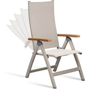 Adjustable Folding Chair, Indoor & Outdoor Balcony, Patio Porch, Garden Lawn, Pool, for Comfortable Foldable Chairs, Portable Cozy Recliner, Metal Frame with Teak Armrest, Durable