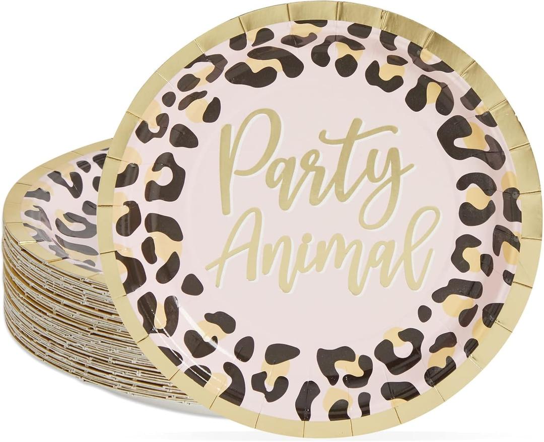 Sparkle and Bash Cheetah Print Paper Plates for Party Animal Safari Birthday and Leopard Party Supplies (7 In, 48 Pack)