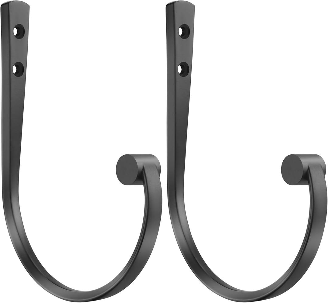 Curtain Holdbacks 2Pcs,Black Barrel Zinc Alloy Curtain Tiebacks,Wall Mounted Curtain Holders for Drapes.