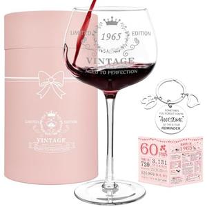 60th Birthday Gifts for Women,Vintage 1965 Platinum Print Wine Glass, 60th Birthday Decorations for Women, Funny 60 Year Old Gift Ideas for Her, Wife, Friend,sister - 16Oz Wine Glass