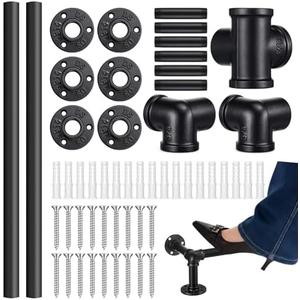 Zonon 8 ft Bar Foot Rail Kit Matte Black Industrial Pipe Railing for Bar Foot Rest Brackets Undercounter Mount Hardware and Tubing Complete Railing Kit for Kitchen Indoor Outdoor