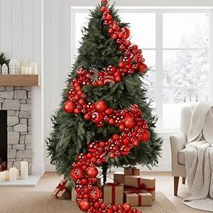 Motionchic 9.8 Ft Christmas Ball Garland Ornaments Bauble Garland Glitter Shatterproof Christmas Tree Ball Ornaments for Xmas Party Supplies Home Indoor Outdoor Decoration(Red)