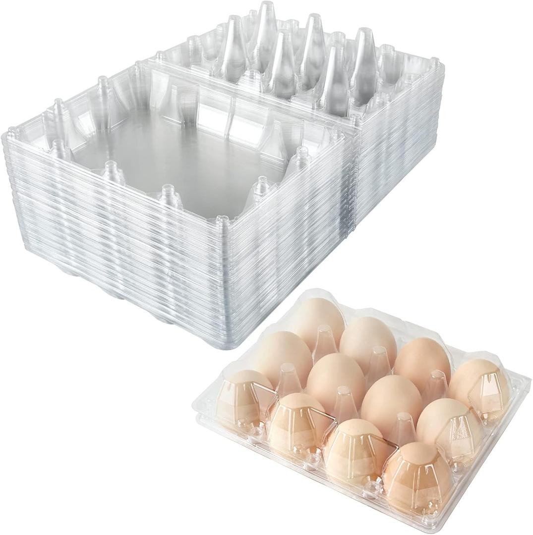 Plastic Egg Cartons Bulk, 48 Packs Empty Clear Plastic Egg Carton Holds Up to 12 Eggs, Reusable Chicken Egg Tray Holders for Family Pasture Chicken Farm, Business Market Display
