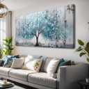 abstract Wall Art Framed Ready to Hang Wall Art Modern artwork Fantasy Paintings Blue abstract tree Abstract plank Wall Art Prints Canvas Painting 20x40"Large Size for Living Room Bedroom Office Decoration (40L" x 20W")