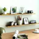Floating Shelves for Wall Decor, Long Wall Mounted Storage Shelf for Bedroom, Living Room, Bathroom, Kitchen, Nursery, Rustic Display Picture Ledge Shelf with Lip Set of 2-36 Inches, Brown, 35.4in