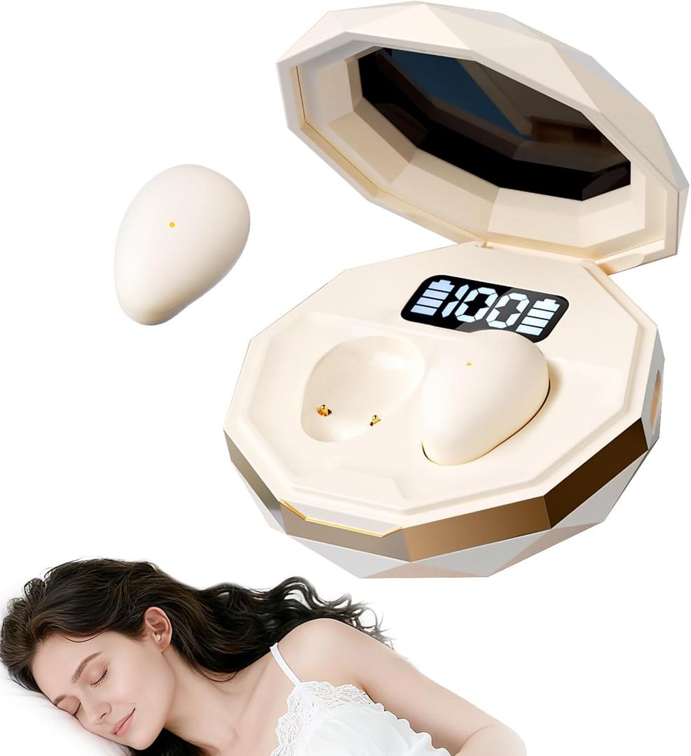Sleep Earbuds for Side Sleepers, Mini Invisible Wireless Bluetooth 5.4 Micro Sleep Headphones, Hidden Earbuds with LED Screen for Small Ears Sleeping, Working, Exercise, Hiking - Beige
