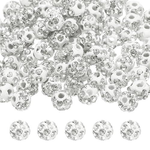 MECCANIXITY 100pcs 6mm Rhinestone Beads for Jewelry Making, Bling Disco Bead Sparkle Diamond Clay Bead for Necklace Bracelet Christmas, White