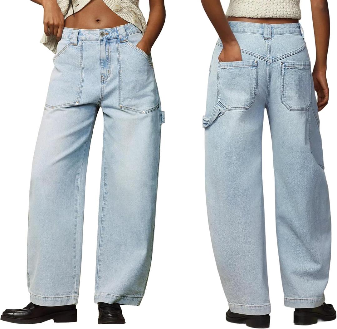 EMMIOL Womens Jorts Denim Shorts Y2k Vintage Baggy Mid Rise Bermuda Jeans Summer Knee Length Jort Short Pants (Blue)