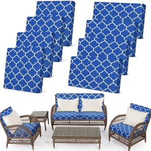Newwiee 8 Pcs Stretch Patio Outdoor Cushion Covers Waterproof Replacement Sofa Couch Covers for 4 Backrests and 4 Cushions Washable Lawn Garden Seat Furniture Protector(Royal Blue)