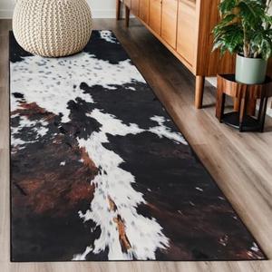 MUGINYU Western Cowhide Runner Rug 2x6 for Bathroom Home Decor,Brown Cow Print Rug,Farmhouse Cowboy Animal Fur Area Rug Non Slip Washable (Brown Cow)